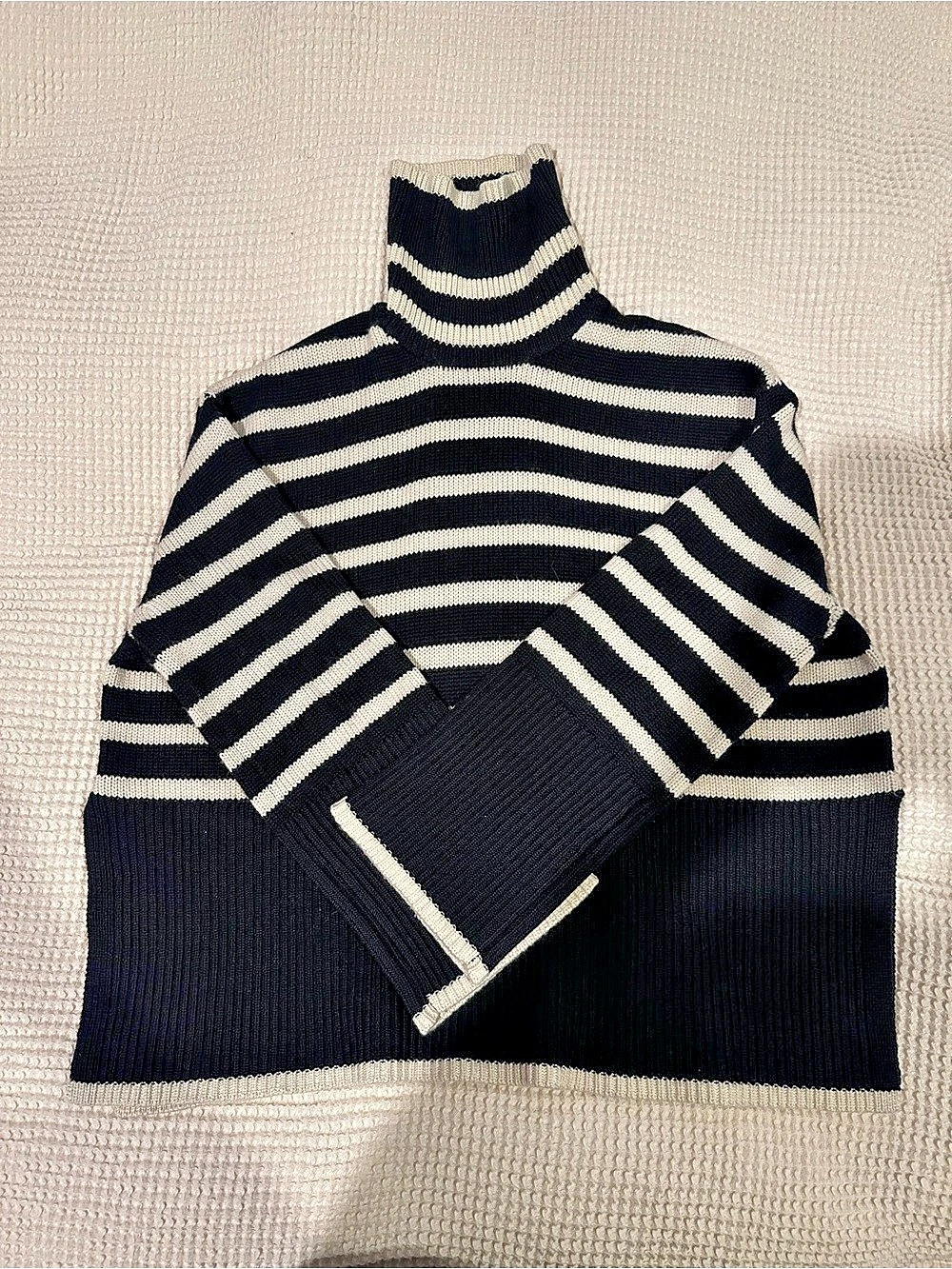 TOTEME Striped Turtleneck Sweater in Black & Cream